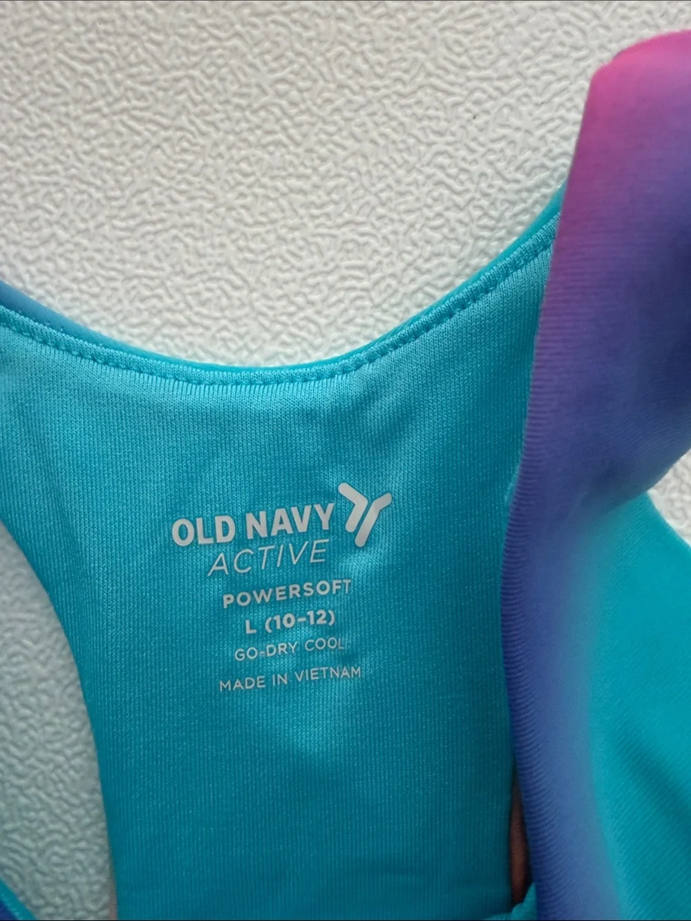 Old Navy Multicolor Gradient High-Neck Sports Bra — Teal, Coral, Pink, Blue